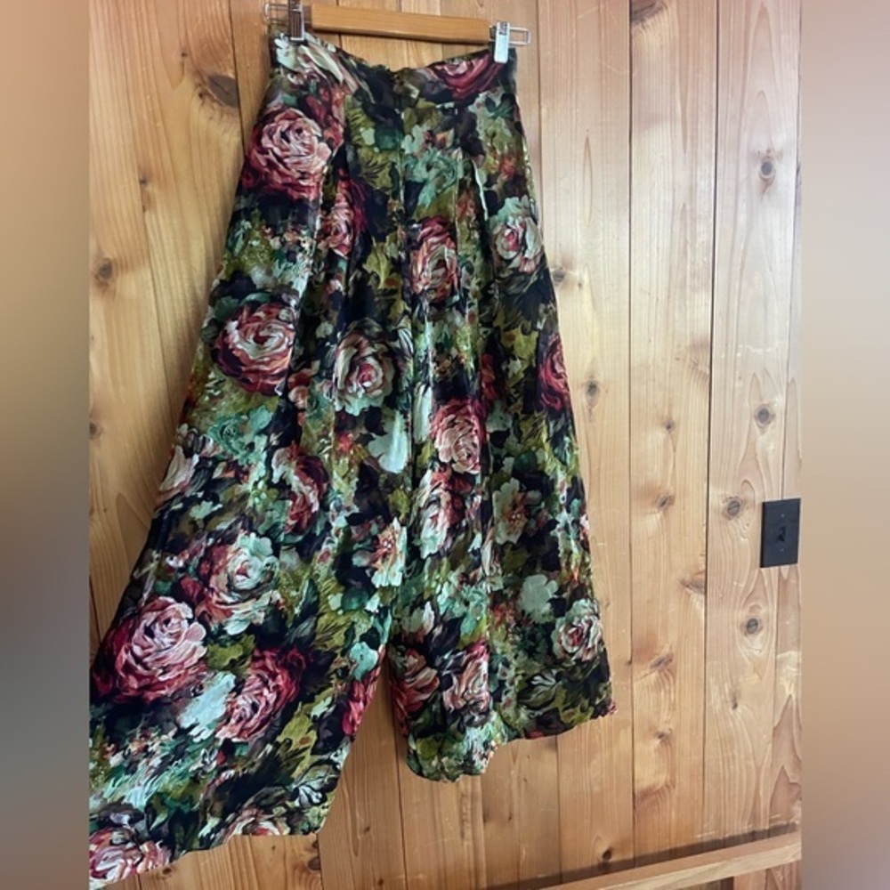 vintage palazzo wide leg floral rose garden pleated pants